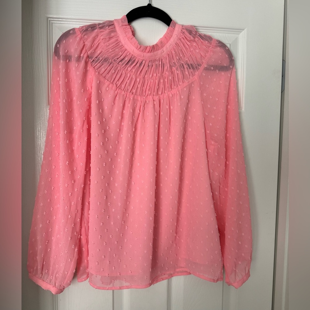 J.Crew Neon Pink Dot smoked top NWT